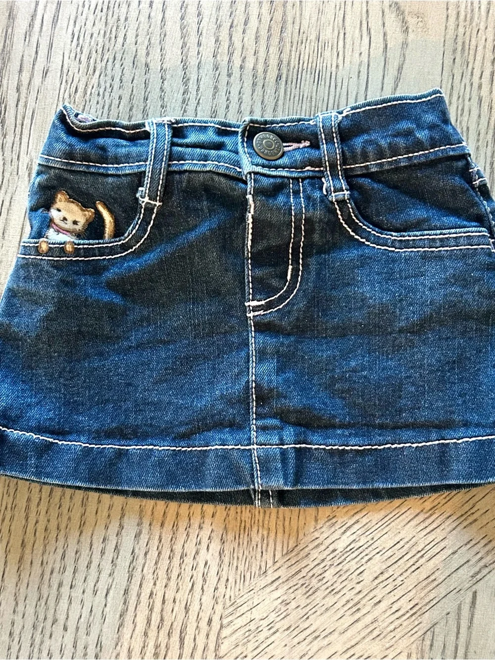 Gymboree Denim Mini Skirt Kitten Heart Embroidered Sz 12-18 EUC 2009